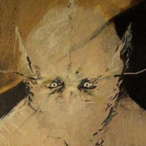 An icon depicting a distorted, painterly portrait of a person in large glasses.